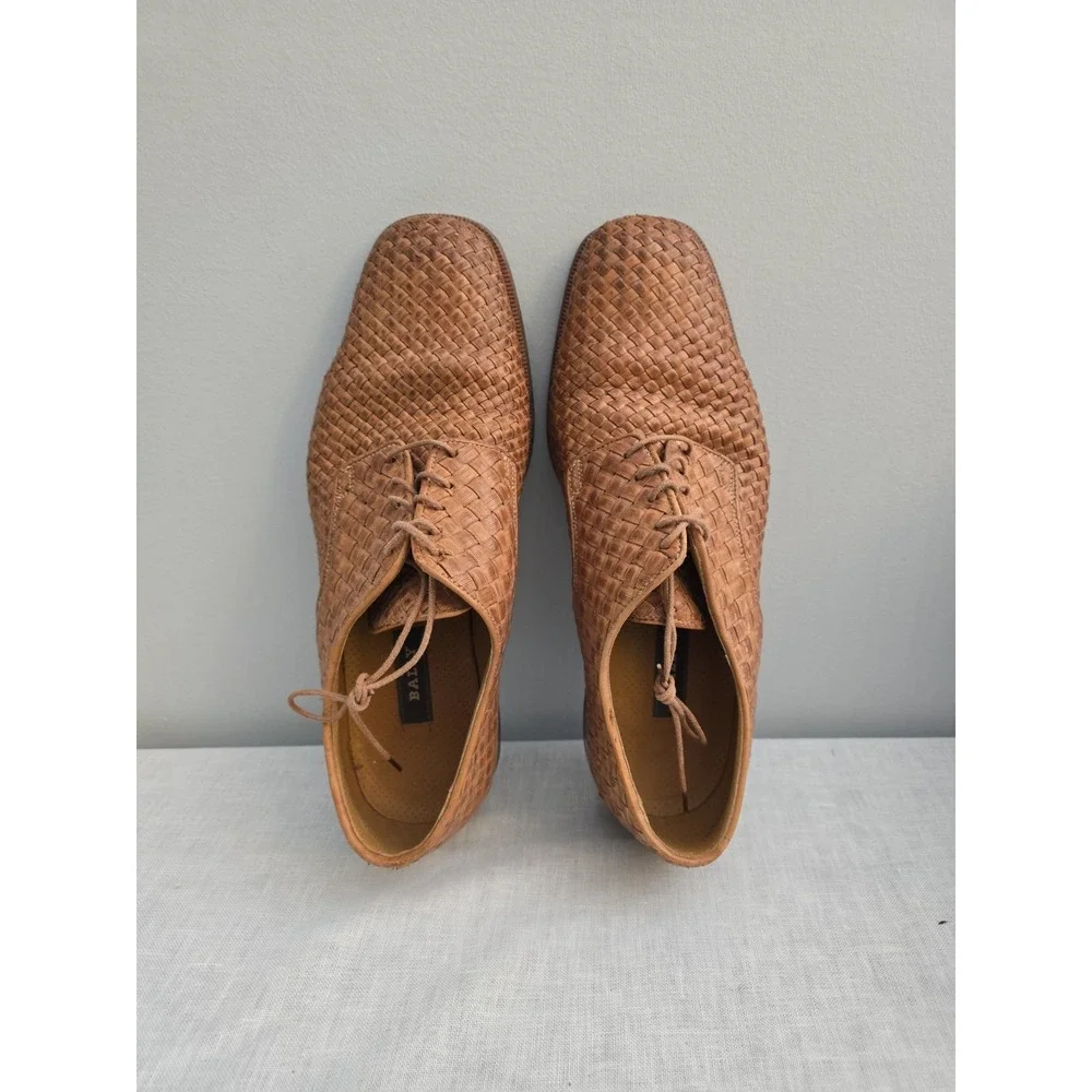 Bally Men's Woven Denaro Tan Derby Oxford Dress Shoes Size 11 D Made In Italy